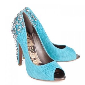Sam Edelman Leather Lorissa Pumps in Aqua (SZ6)